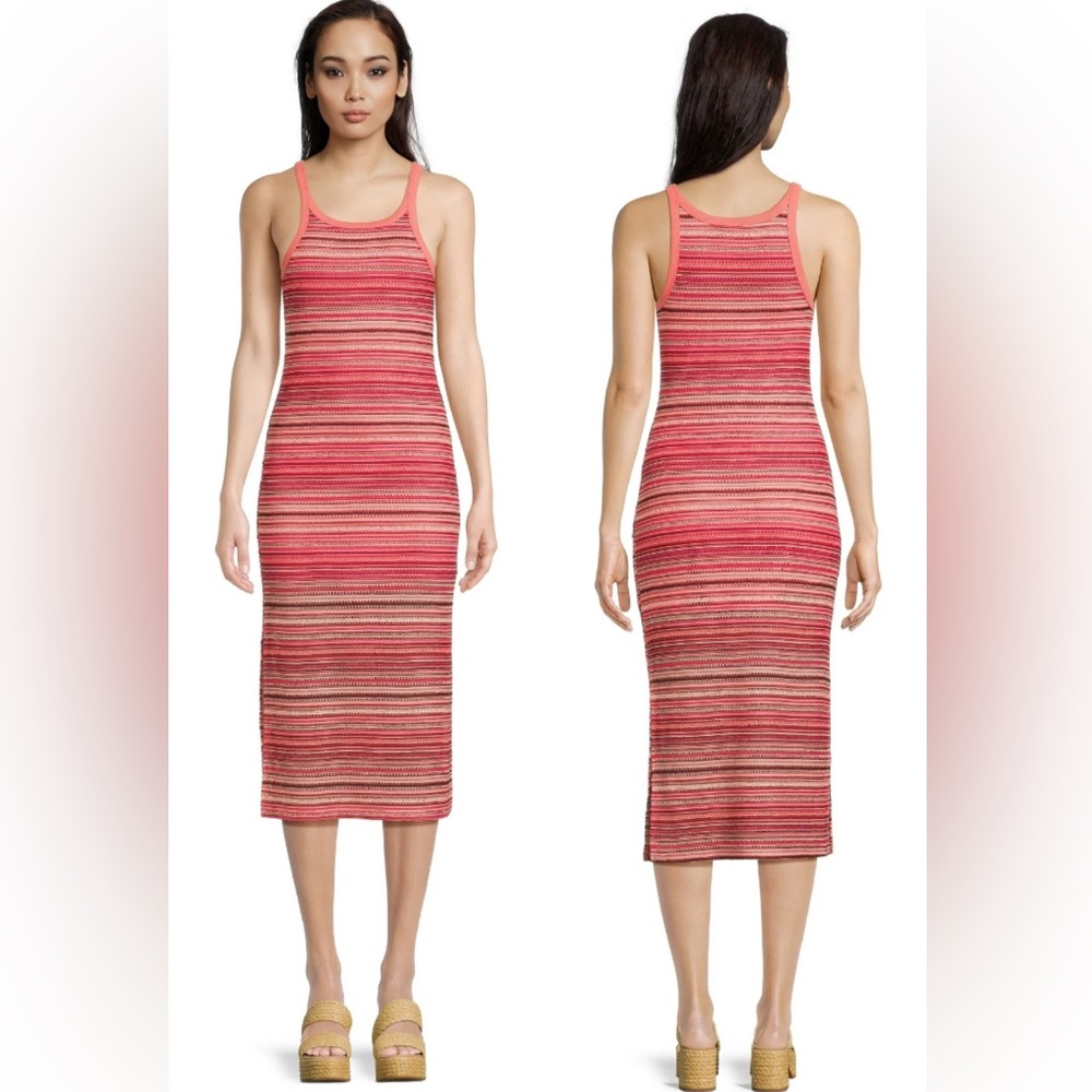 No Boundaries Stripe Tank Dress Size XL (fits like M/L) Pink Coral Cluster Midi
